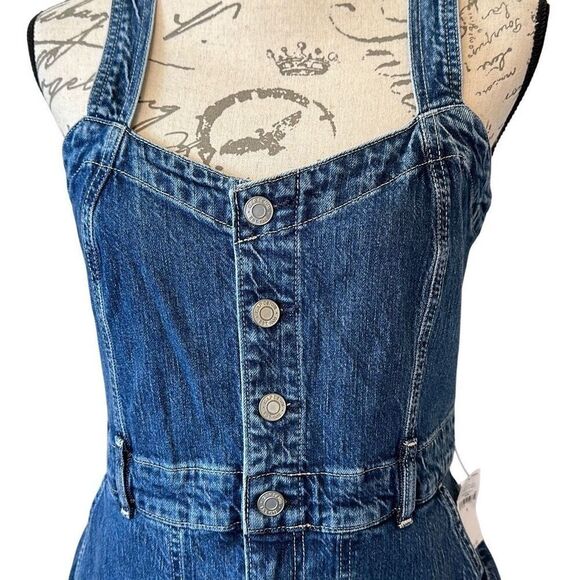 Gap Denim indigo Blue Jean Overall MIDI Boho Gorpecore Hippie Dress 8 - Picture 3 of 14